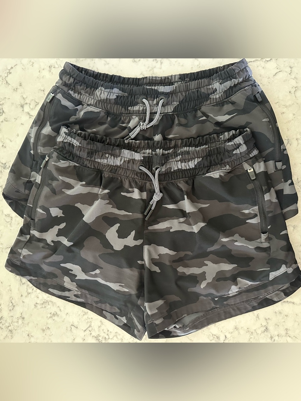 Athleta Girl Athletic shorts - All Play 3”, black camouflage, 2 pairs size XL